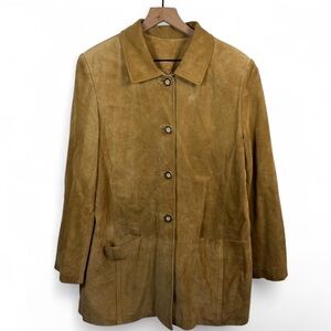 J.Jill Tan Suede Car Coat Longline Jacket Women’s Medium Leather Button Oversize